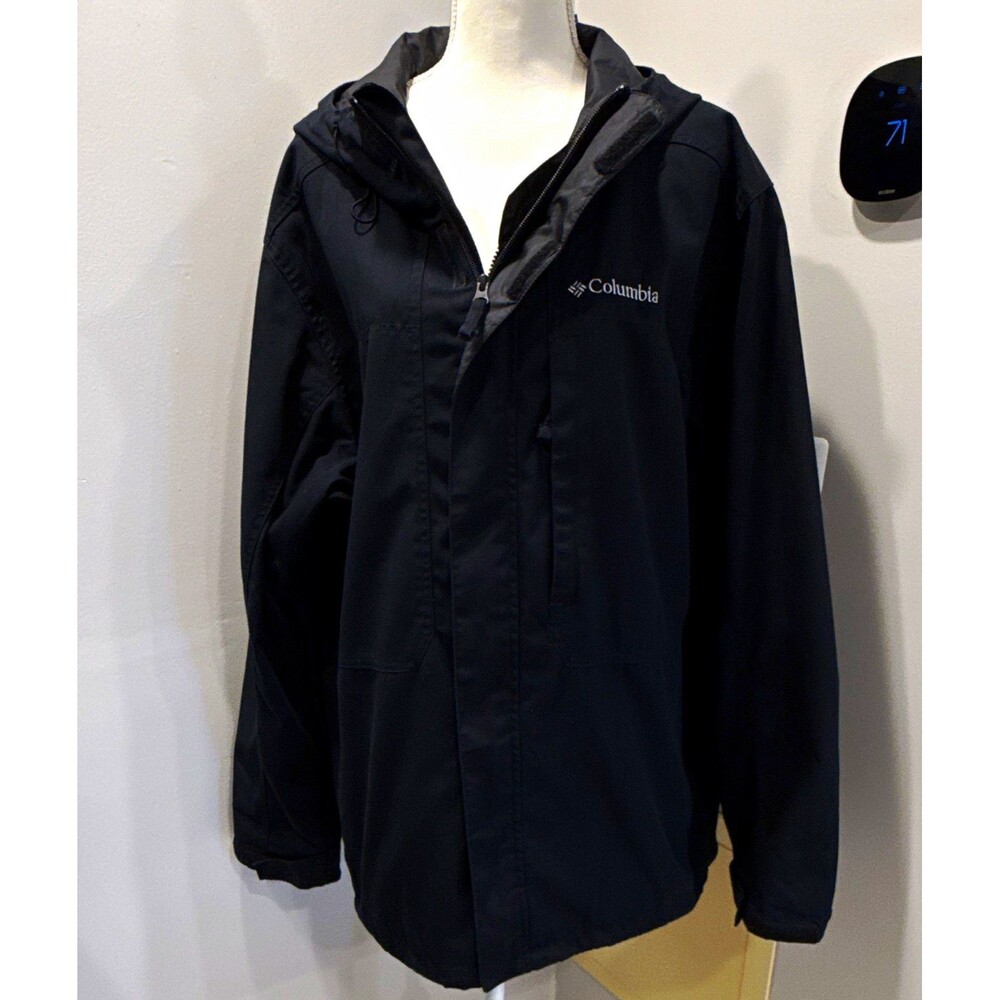 COLUMBIA Men's Hooded Jacket Full Zip Mid-Length Black Size XL